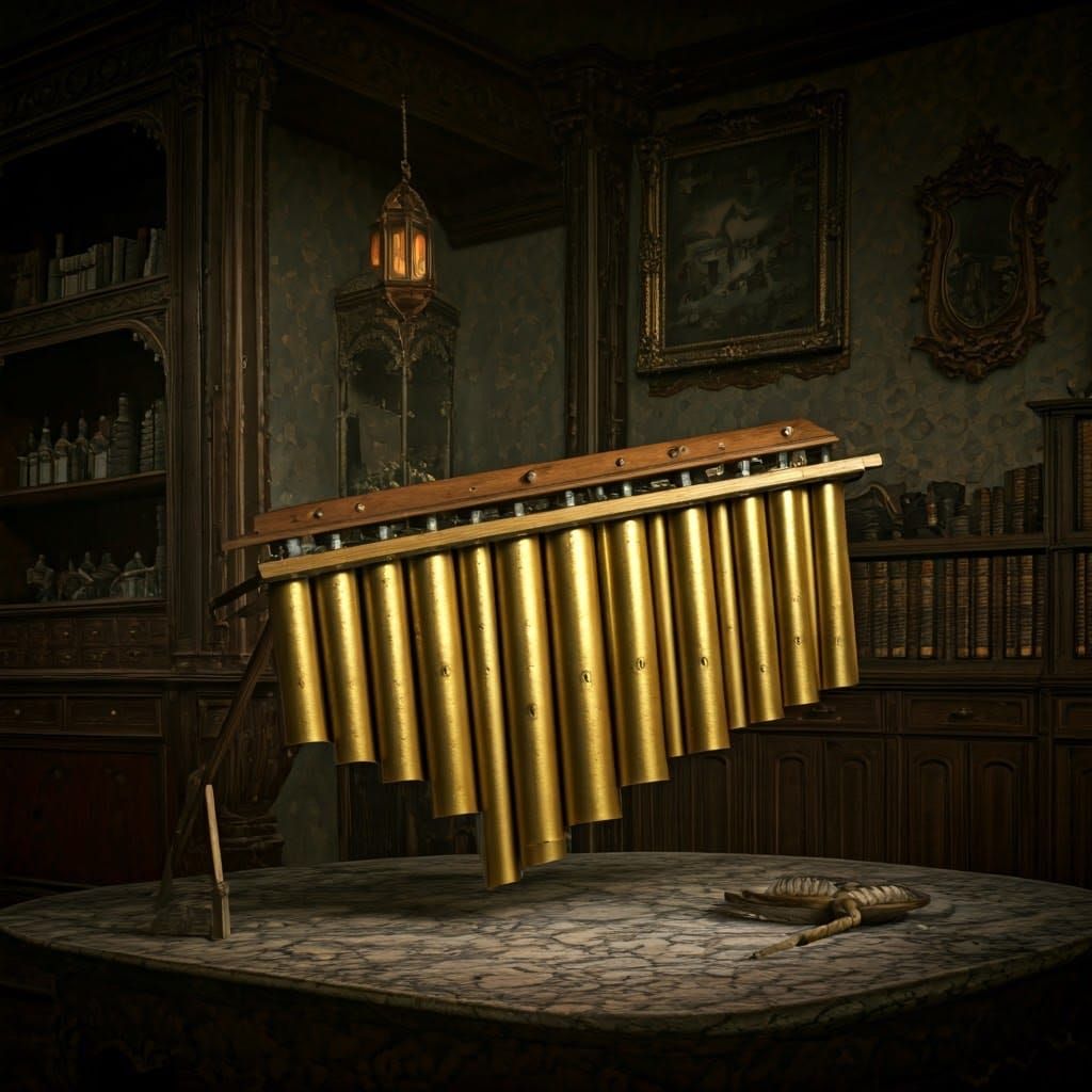 Ancient Xylophonist in Wasteland, Grant Wood Style