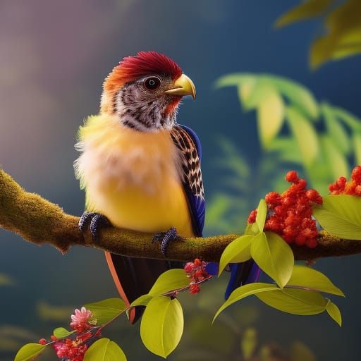 Jungle Hawk with Flowers in Hyperrealistic Style