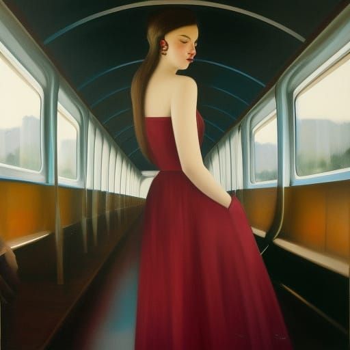 Girl on Train in Vintage Poster Art Style