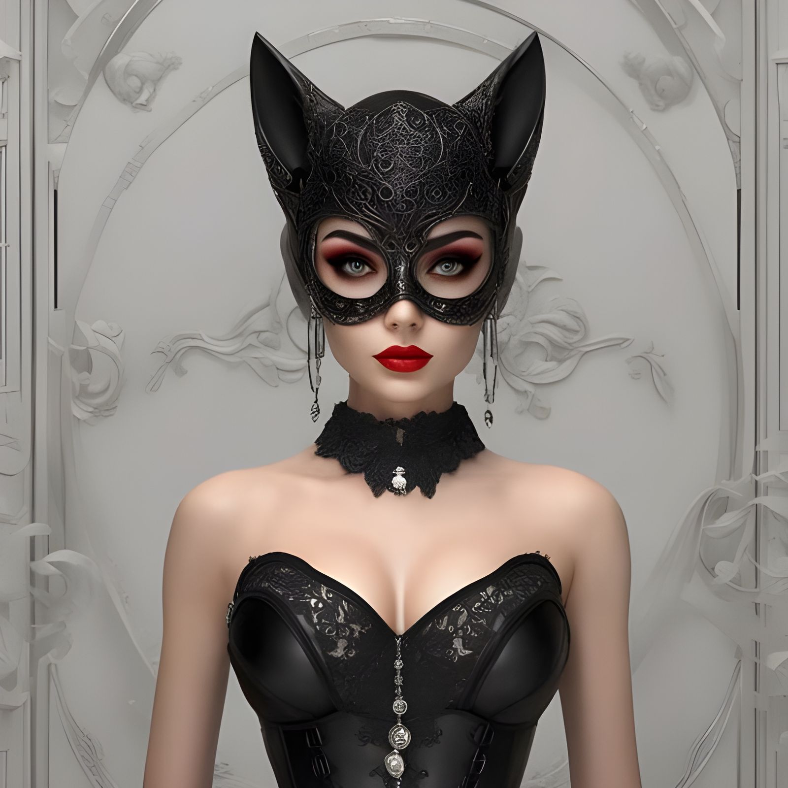 Gothic Middle Eastern Beauty with Cat Mask