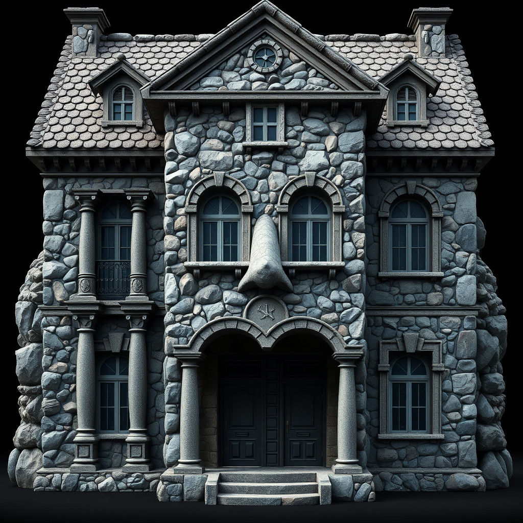 Surrealist Mosaic House-Face Hybrids in Photorealistic Style