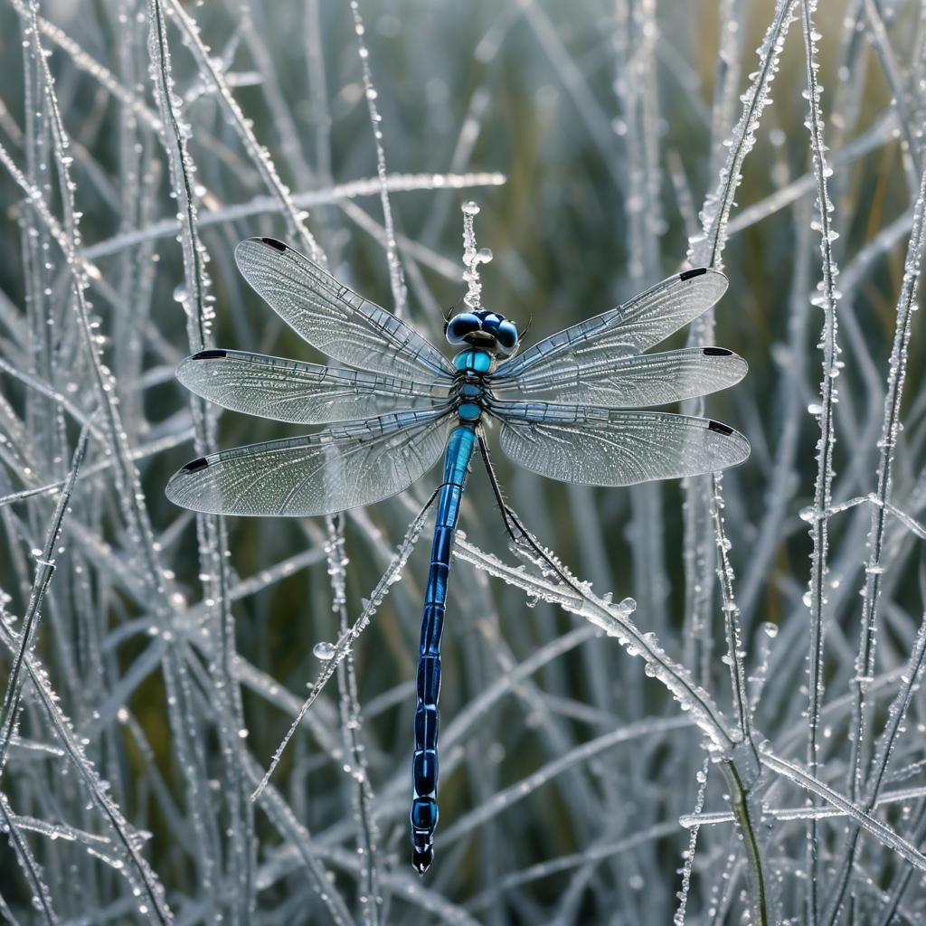 Crystal Damselfly in Winter, Detailed Digital Art
