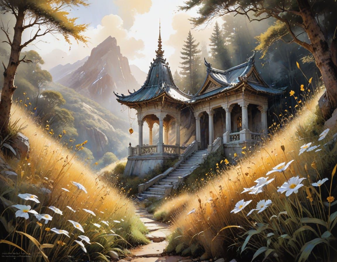 Summer Solstice Wind Temple in Watercolor