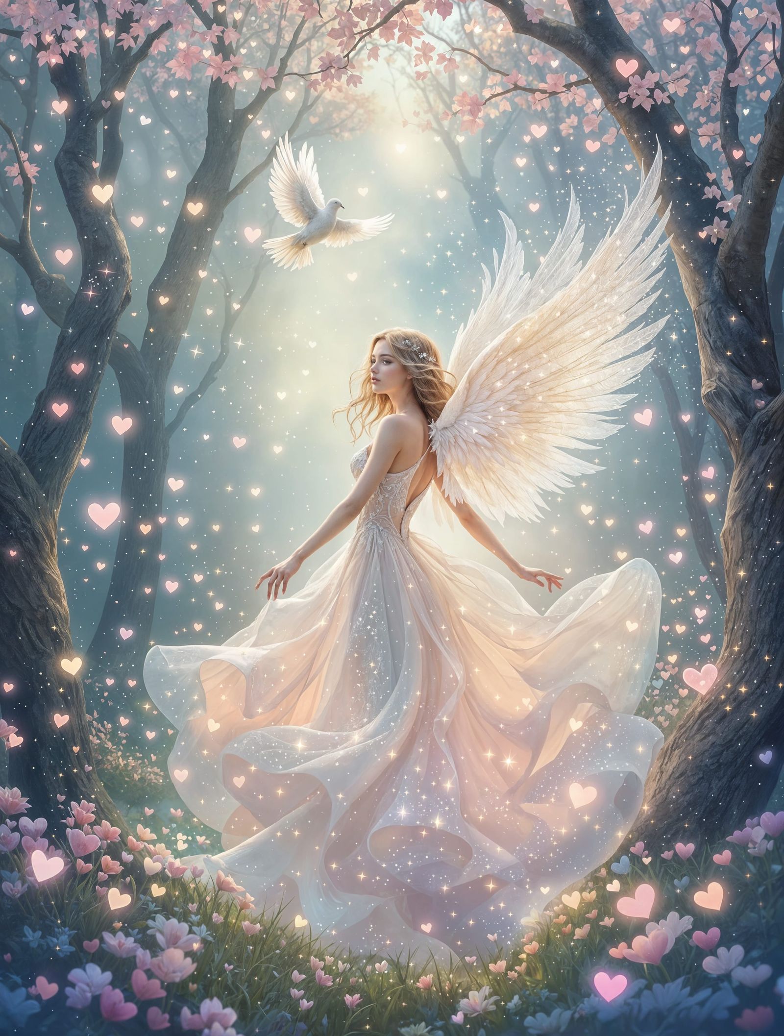 Celestial Angel in a Whimsical Woodland Scene