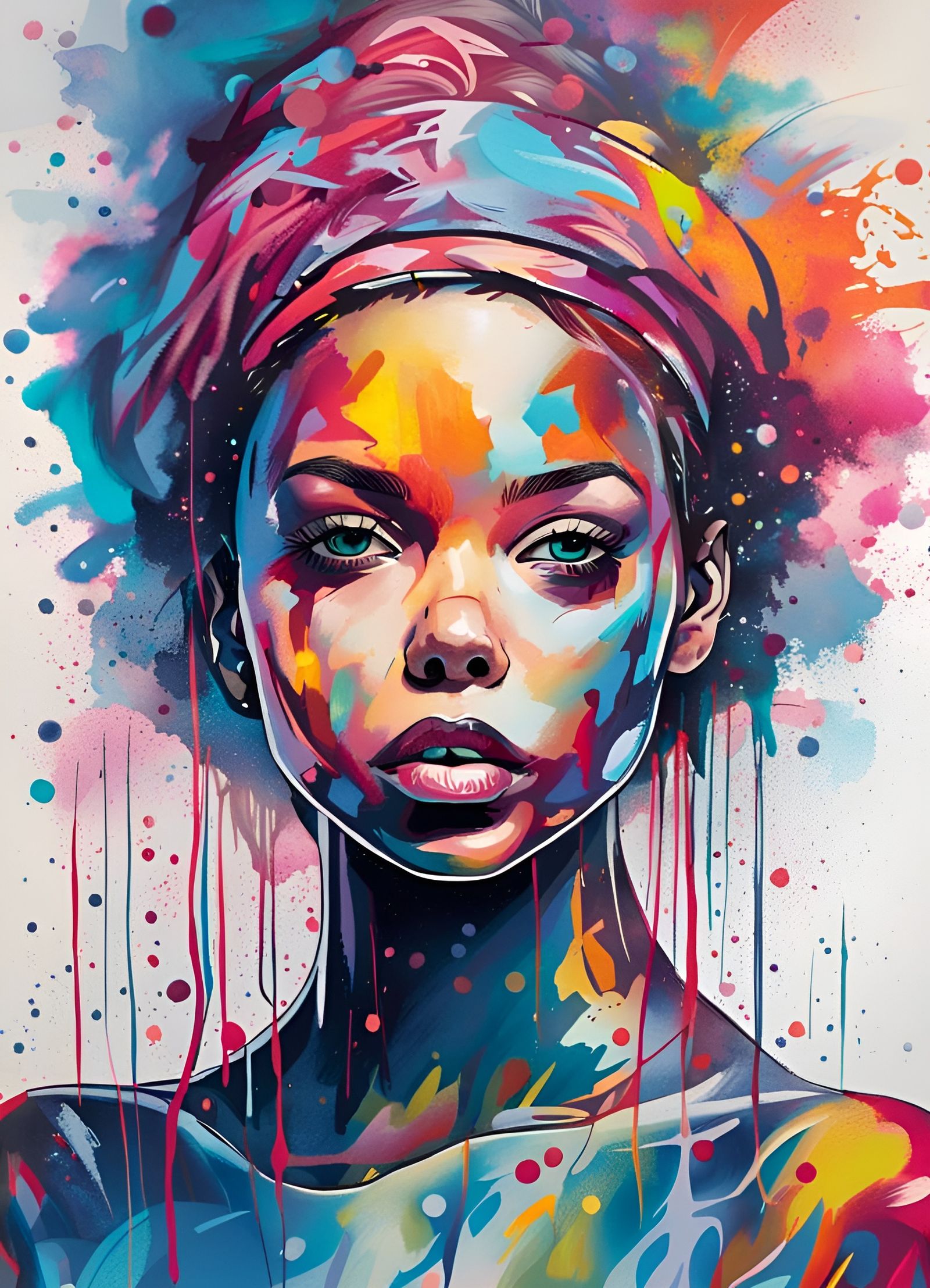 Galactic Ice Princess Portrait in Watercolour Pop Art