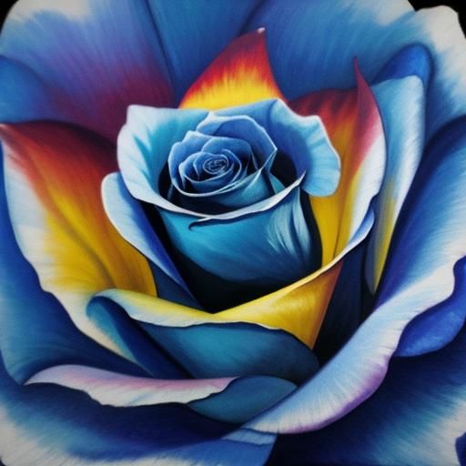 Blue Rose Rising: A Fiery Digital Art Image