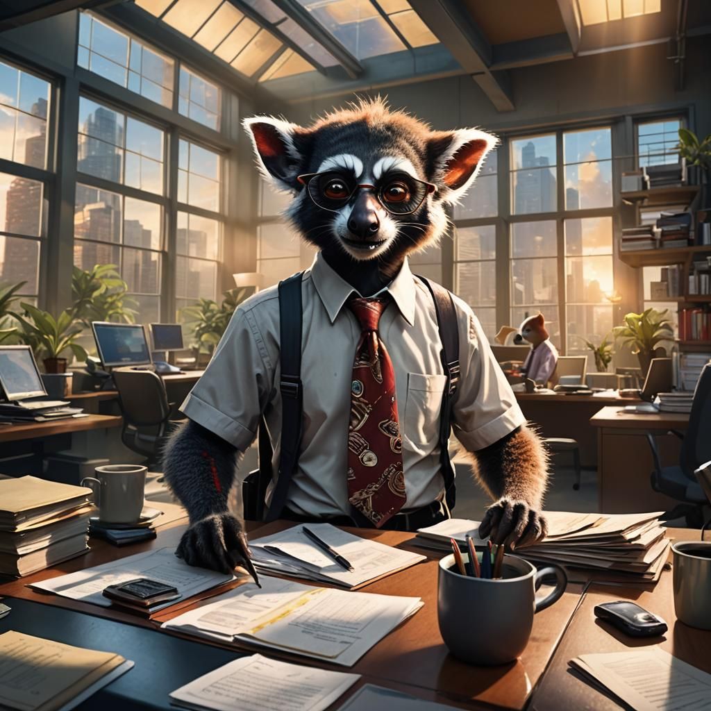 Aye-Aye Lemur Office Worker, Fantasy Concept Art