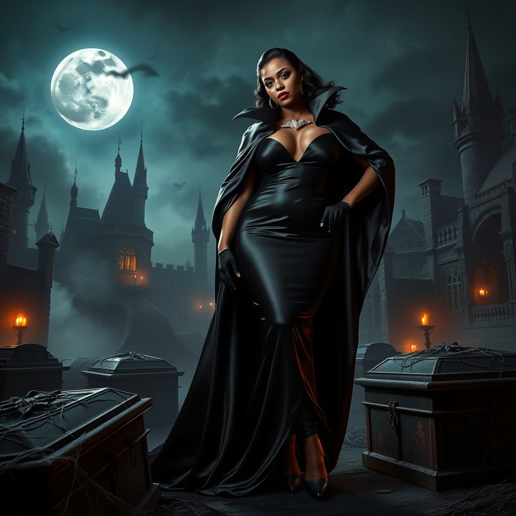 Congolese Vampire Countess in Black Tie Gothic Elegance