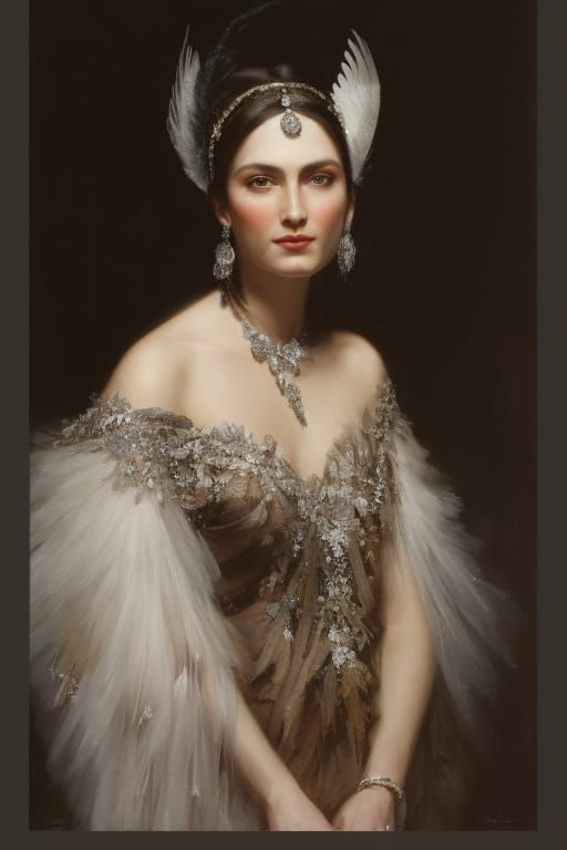 Winged Woman Portrait in Digital Painting Style