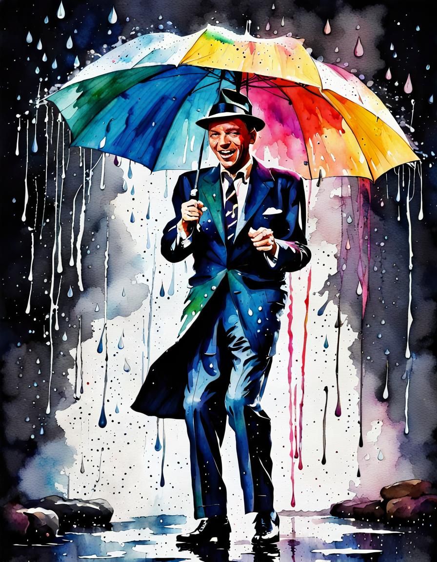 Frank Sinatra: Joyful Watercolor Singing in the Rain