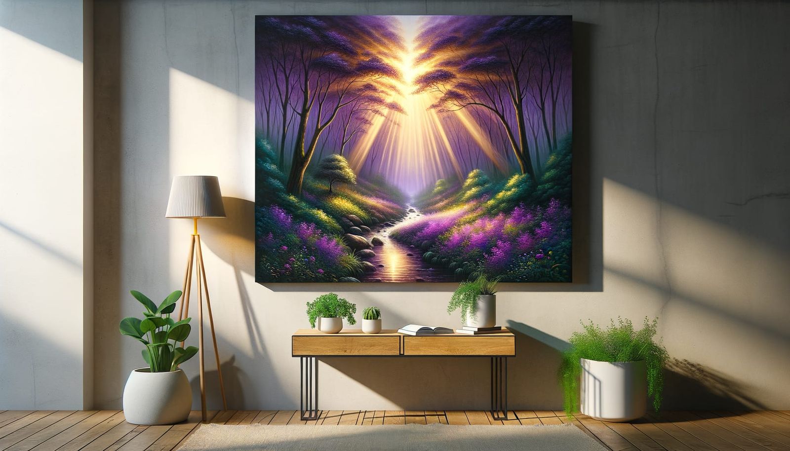 Bucolic Landscape Painting at Dusk in Surreal Style