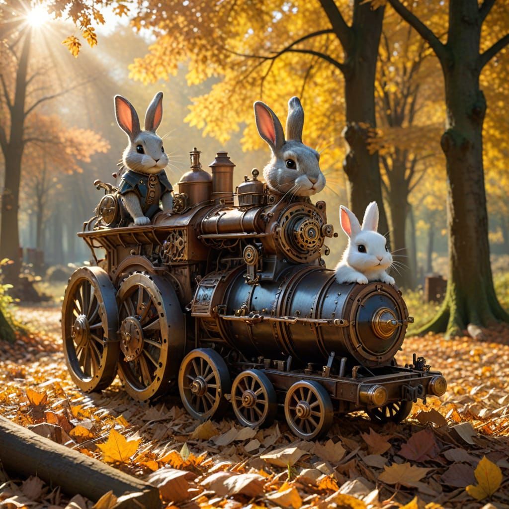 Cute Bunnies in Autumn Wood