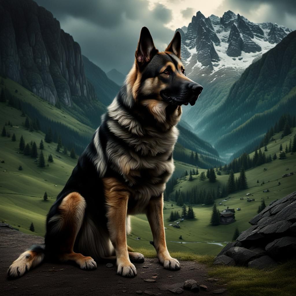 Alsatian Dog in Digital Matte Painting Style
