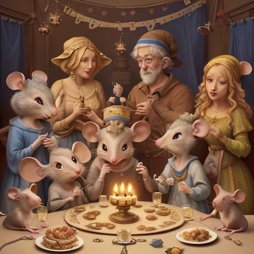 Mice Celebrate Hanukkah in Animated Painting Style