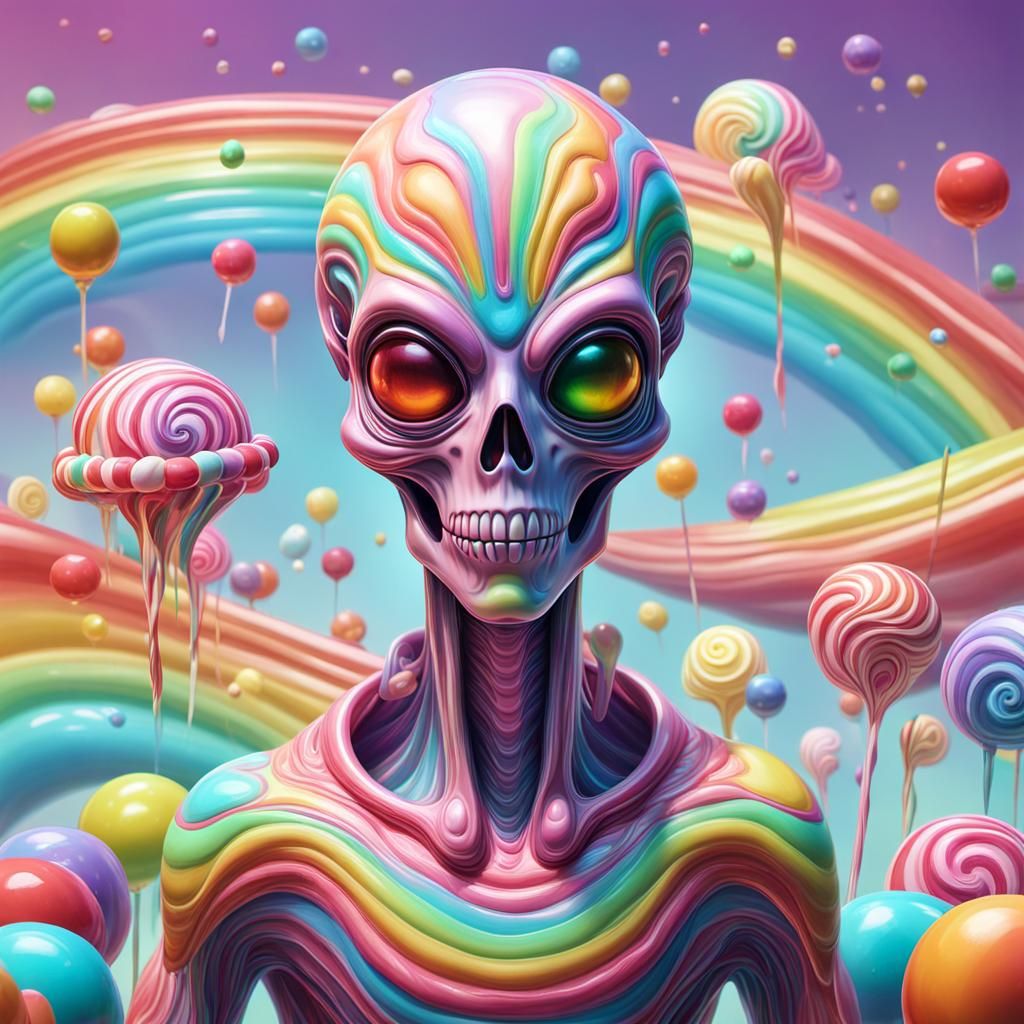 Rainbow Alien Ghost in Candy Art Style