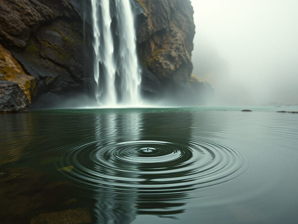 Waterfall Serenity Disrupted by Invisible Force in Cinematic...
