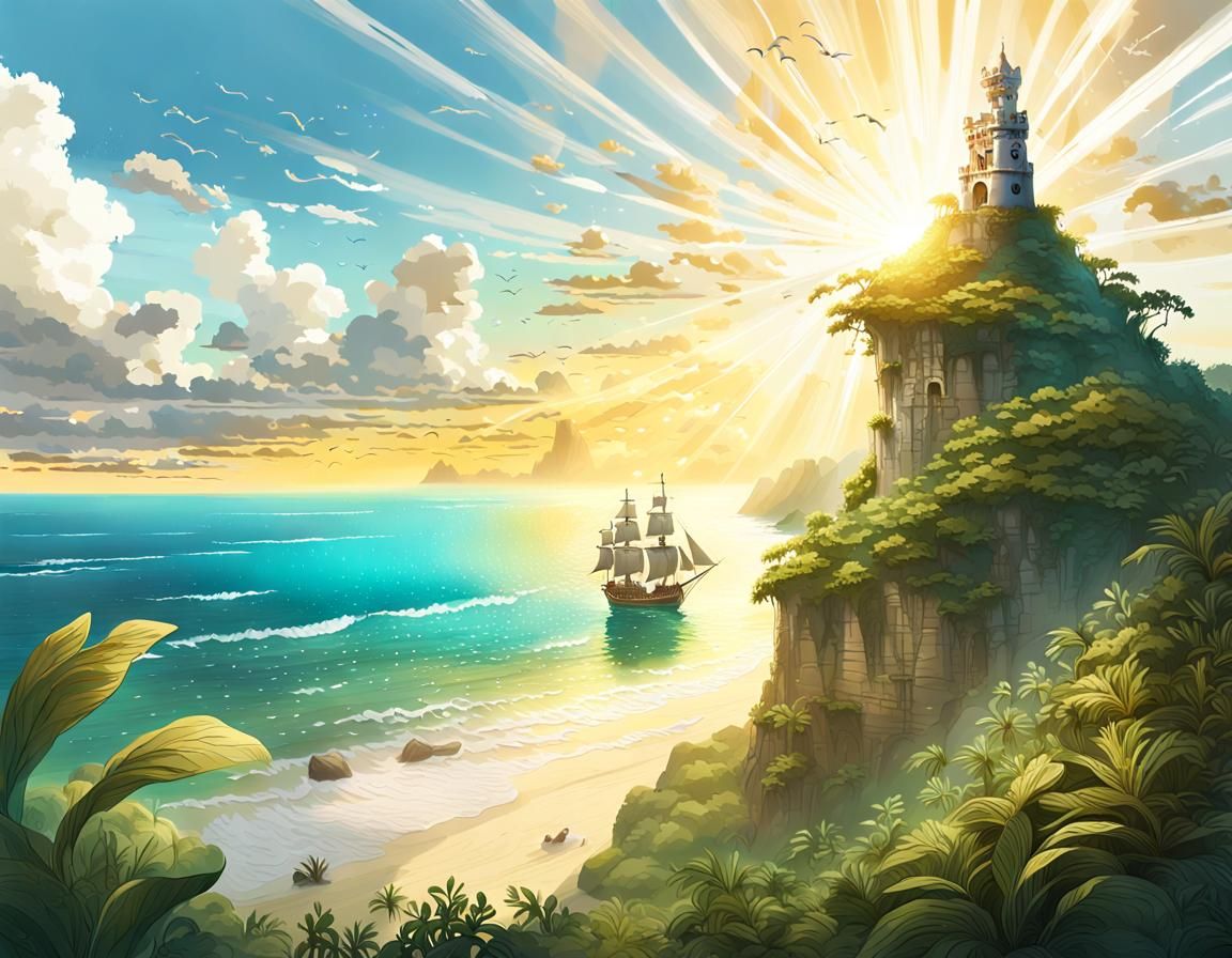 Fantastical Tower Overlooking the Sea: Matte Painting