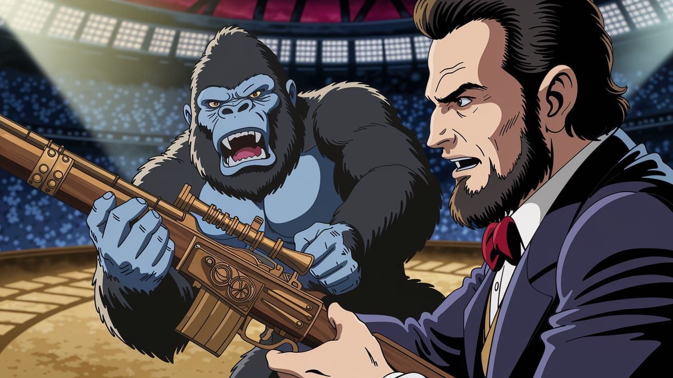 Abe Lincoln hunting gorilla at the circus.