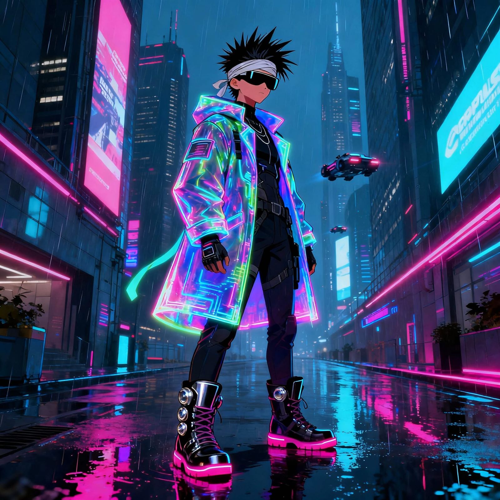 Cyberpunk Character in Neon Alley Concept Art