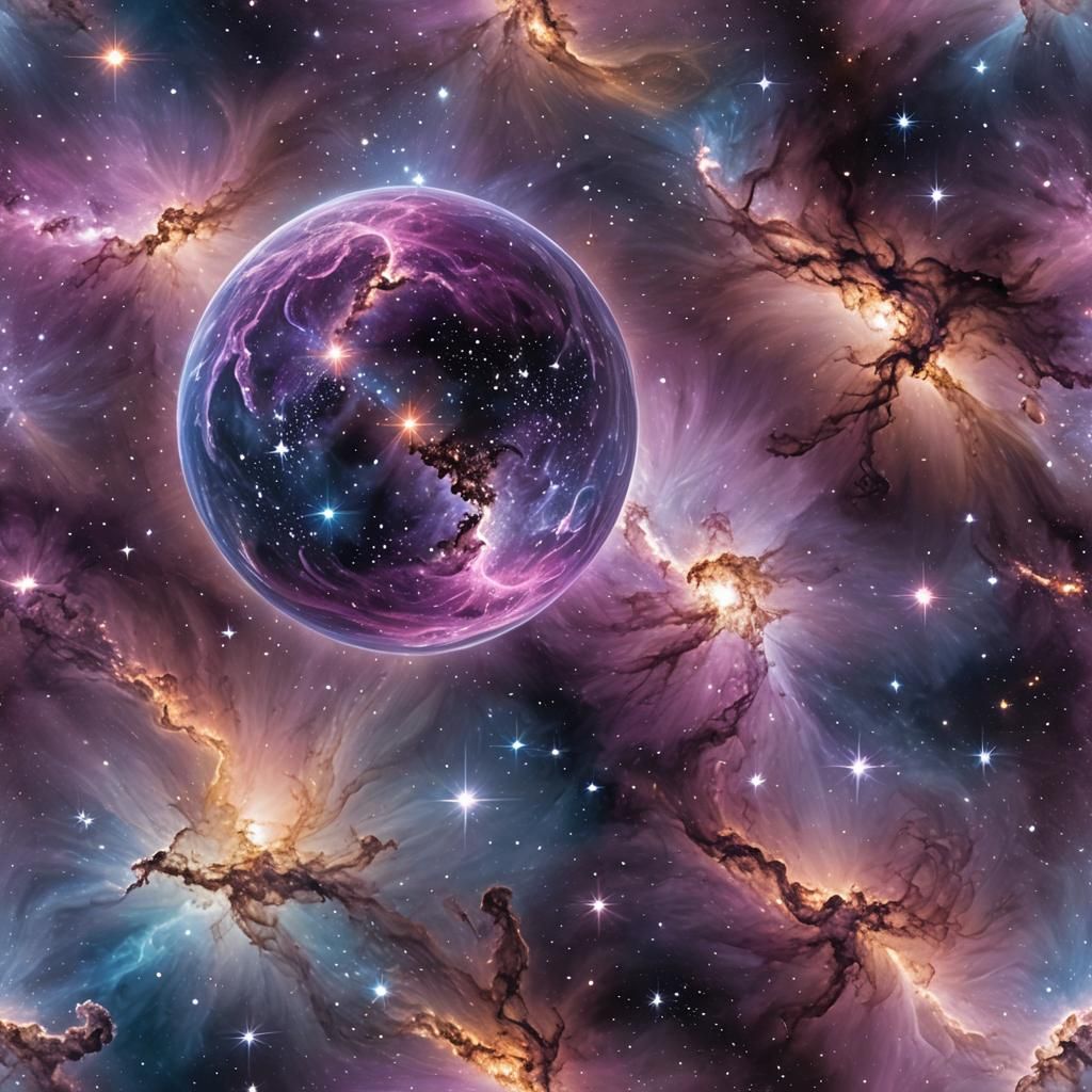 Glowing Galaxy Encased in Iridescent Orb