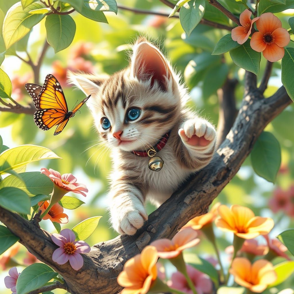 Kitten Chasing Butterfly: Watercolor Art of Illusion
