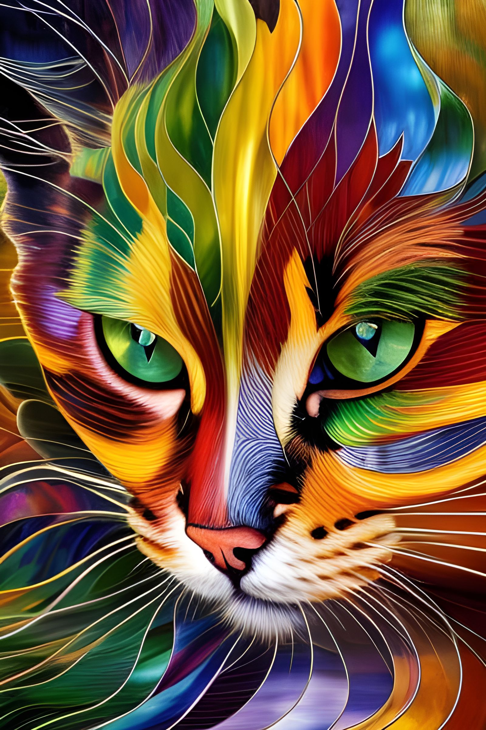 Stained Glass Cat Digital Illustration in Stained Glass Styl...