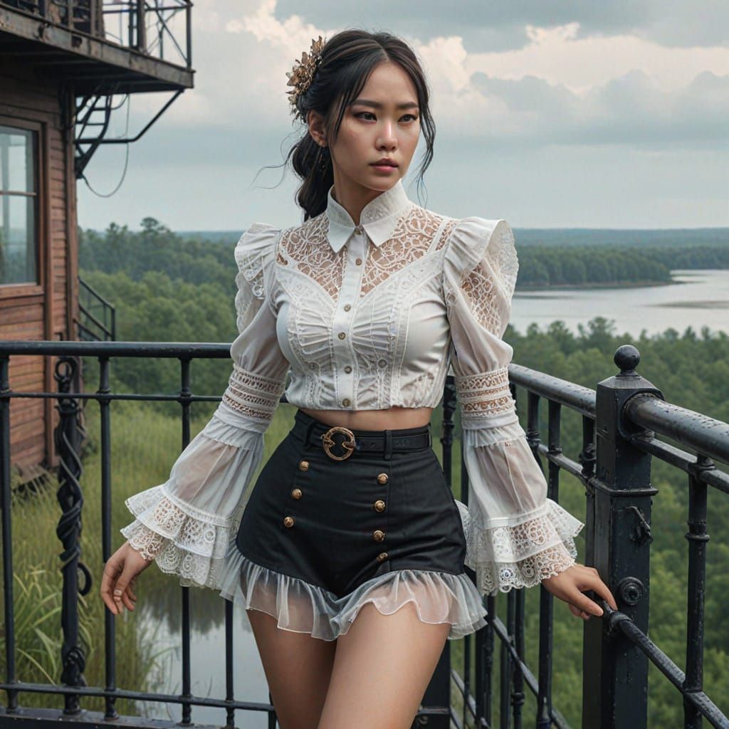 Steampunk Goddess with Porcelain Skin and Intricate Lace