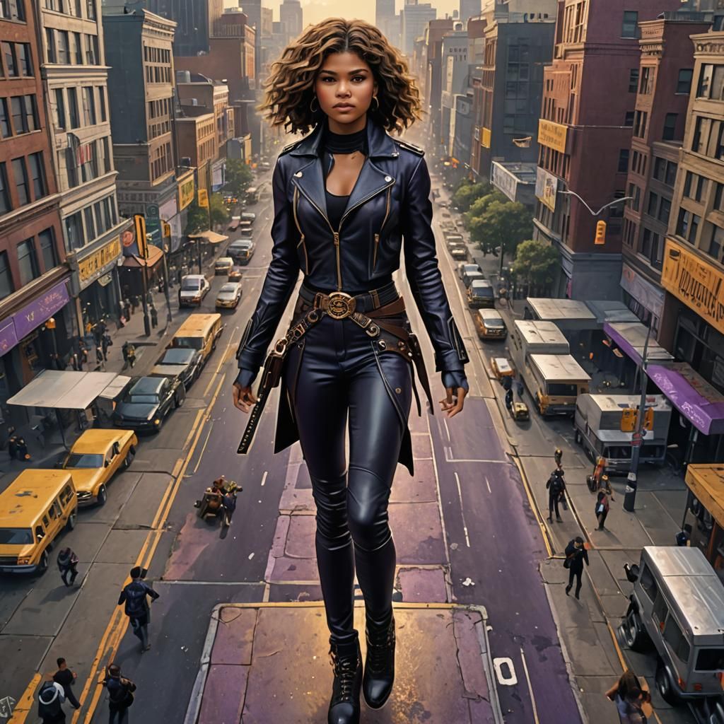 Zendaya Giantess Stomps Oakland: Dark Fantasy Art