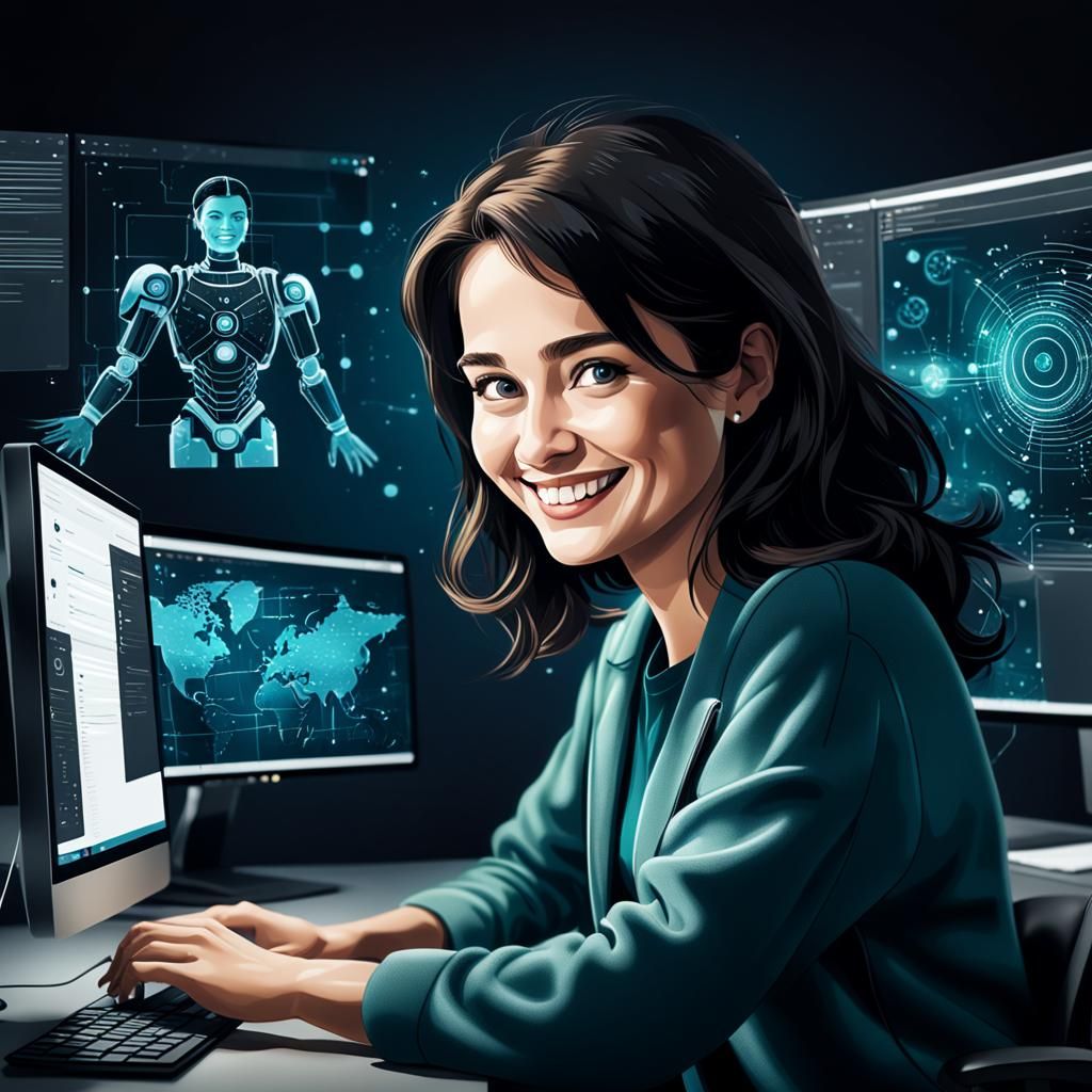 a dark haired caucasion woman working on her computer, she i...