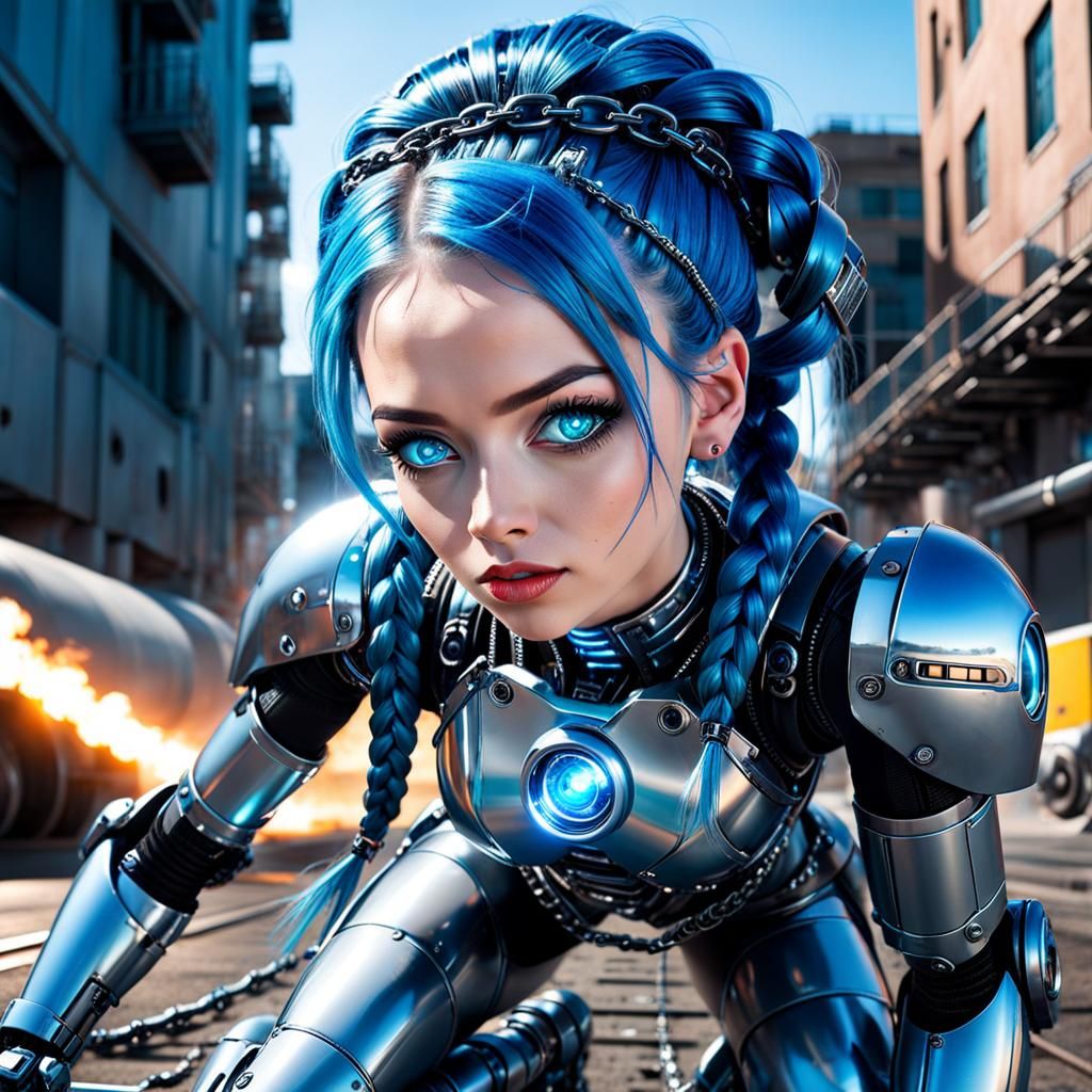 Chrome Exoskeleton Woman in Sci-Fi Hellscape