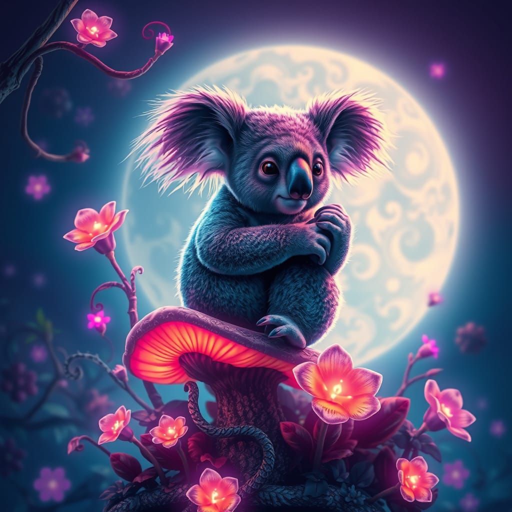 Mystical Koala in Dreamlike Enchanted Forest