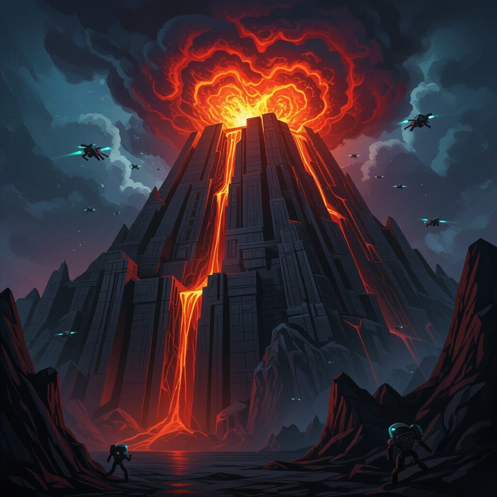 Obsidian Fortress Volcano Lair with Iridescent Goo