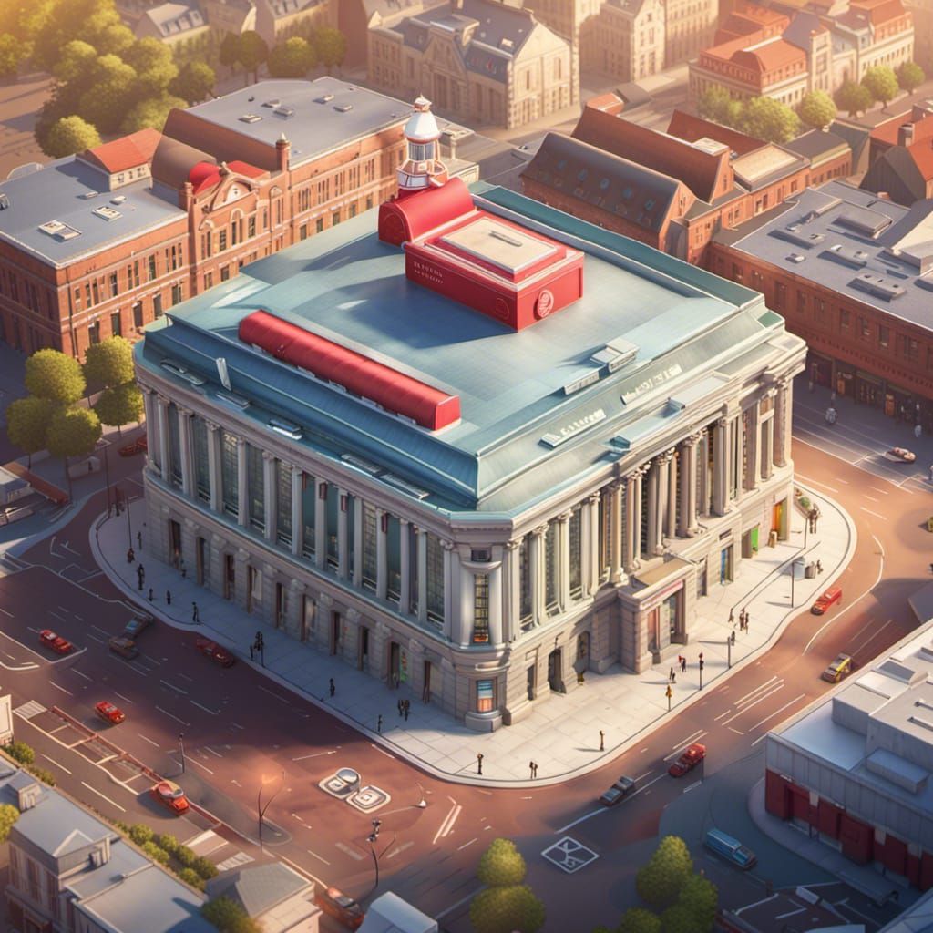 Post Office Building From Above, 3D Digital Art