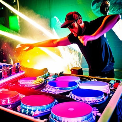 DJ Rocks Rave in Colorful Splash Art Style