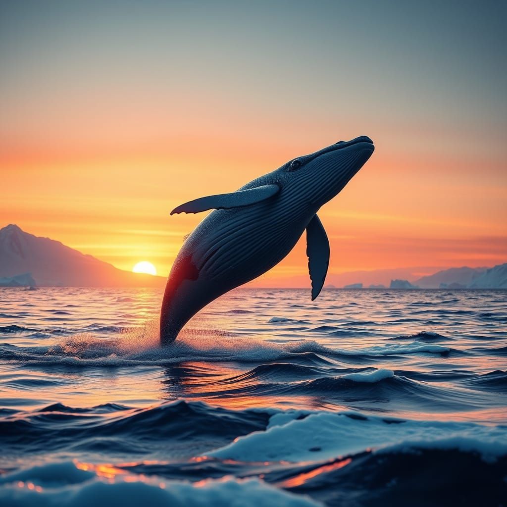 Majestic Humpback Whale Leaps Over Arctic Sundown