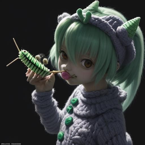 Crocheted Monsters Enjoying a Frozen Treat, Anime Style