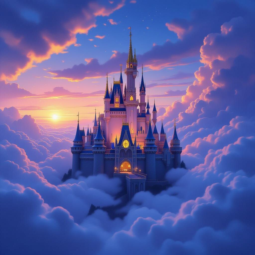 Floating Castle Vista in Twilight Sky