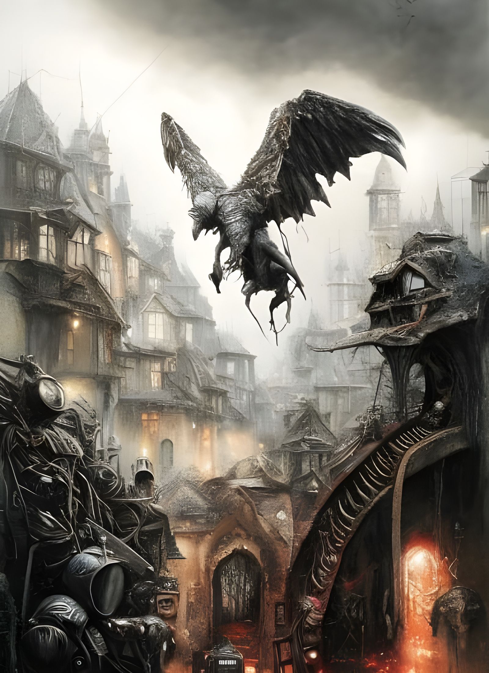 Futuristic Creature in Cityscape: Hyperrealistic Painting