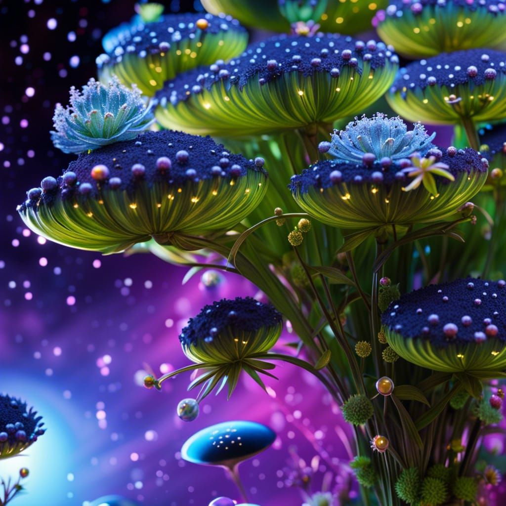 Sci-Fi Flowers Bloom in Dark Cosmos