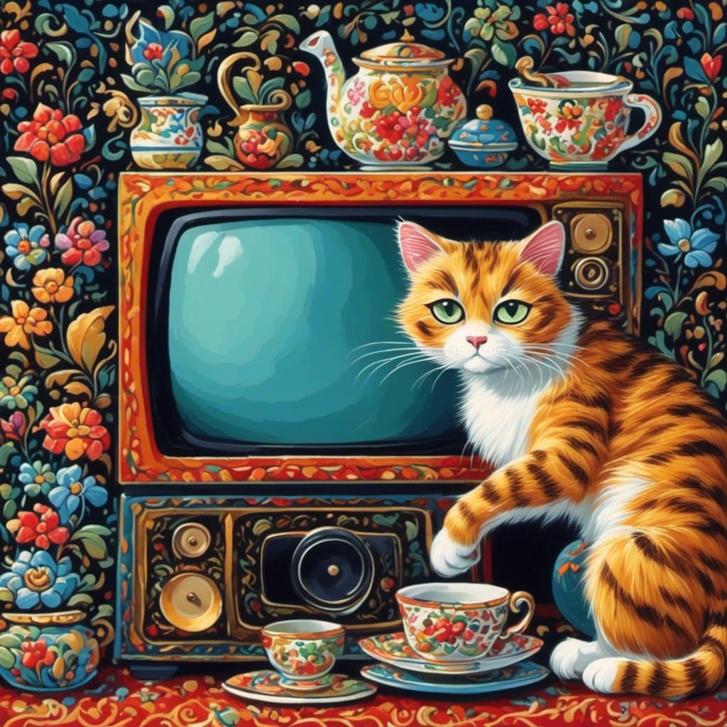 Shy Cat Hiding Behind Television