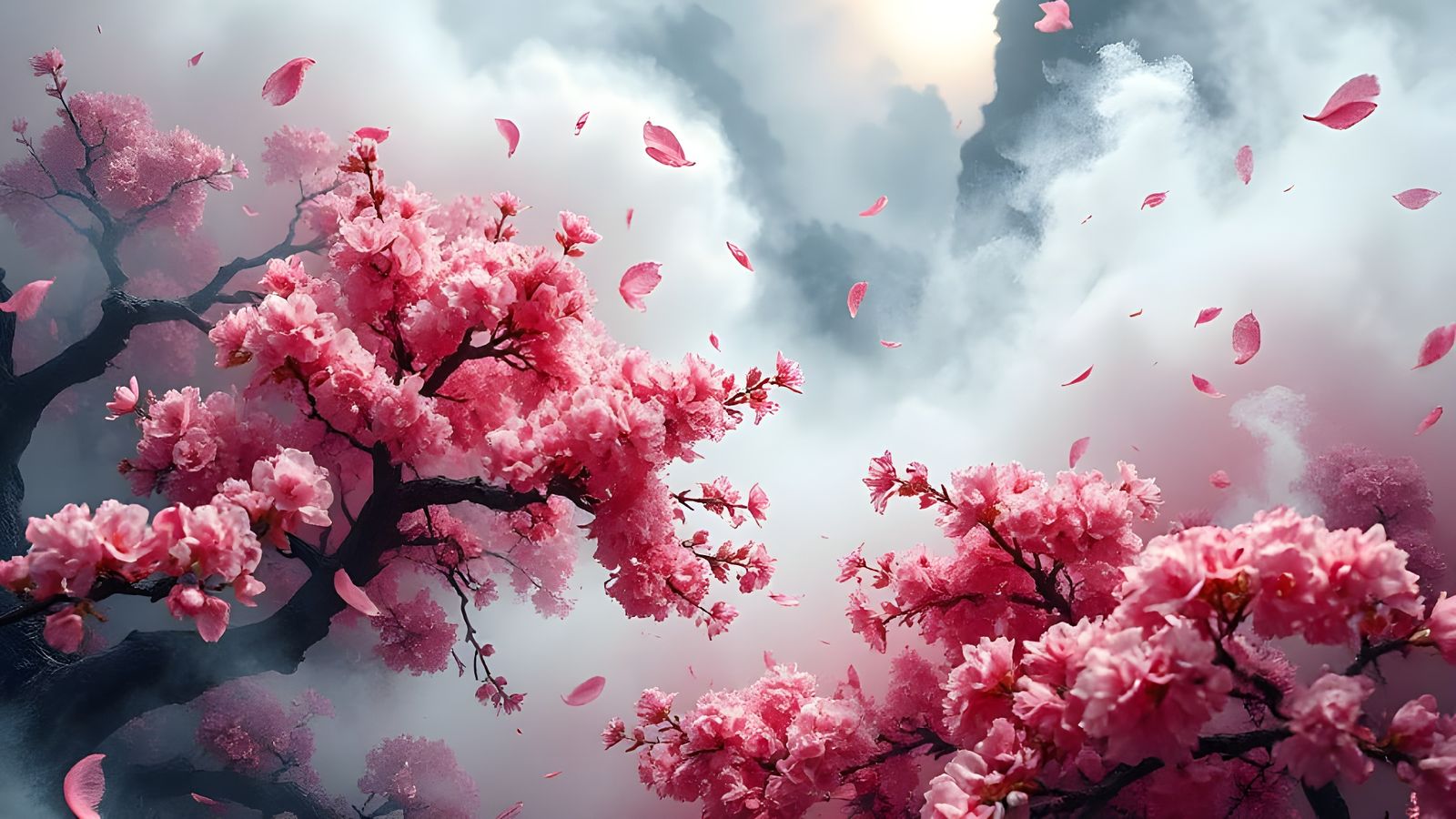 Vibrant Cherry Blossoms in Opulent Music Garden