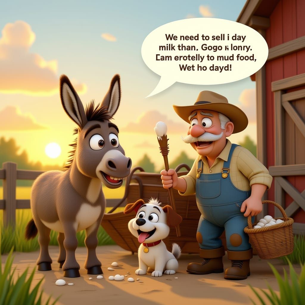 Humorous Farmer's Tale with Donkey and Dog in 3D Cartoon Sty...