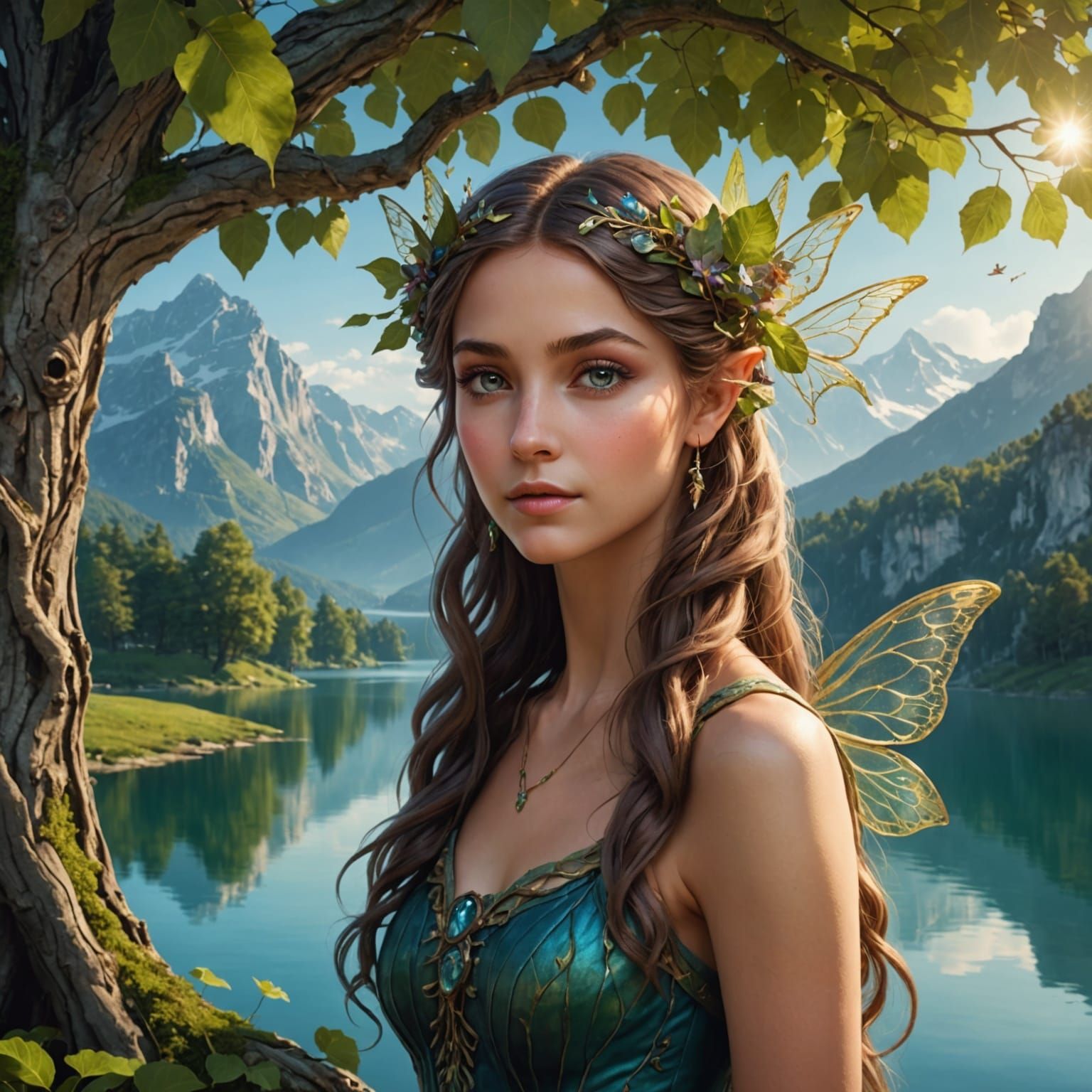 Enchanting Fairy by Lake With Ancient Tree