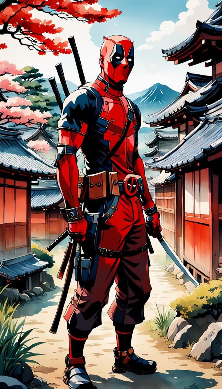 Deadpool in Feudal Japan: Ukiyo-e Style