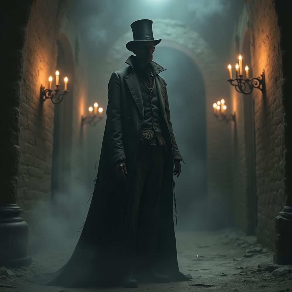 Mysterious Victorian Figure in Haunting, Candlelit Atmospher...