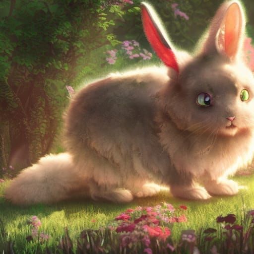 Green Rabbit Cat Hybrid in Anime Style