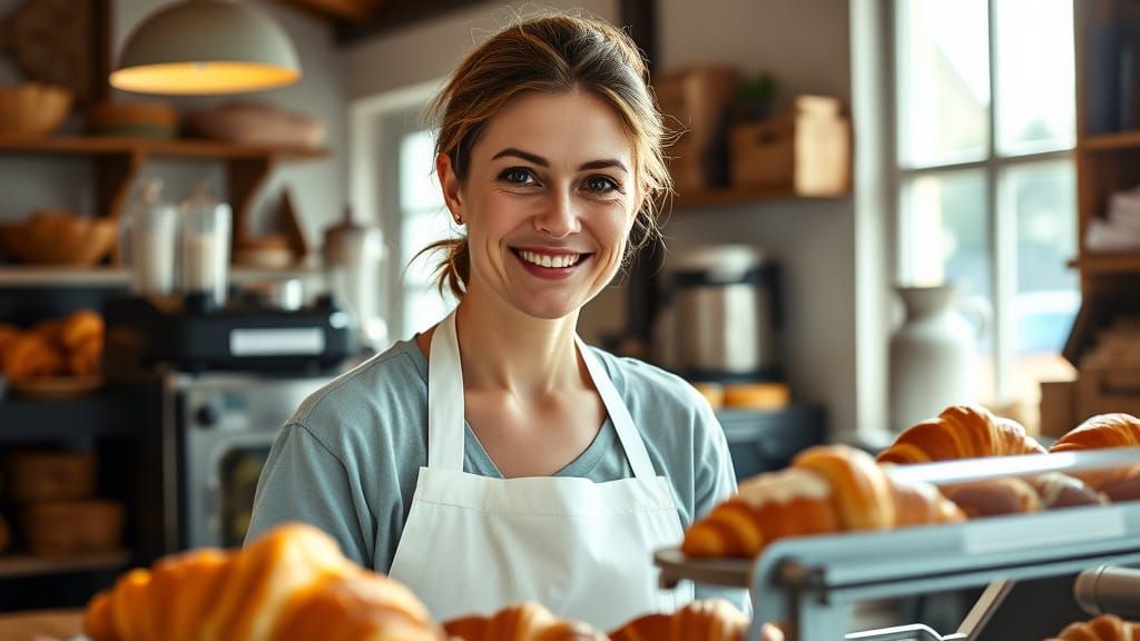 Warm French Baker Radiates Joy in Quaint Village Bakery
