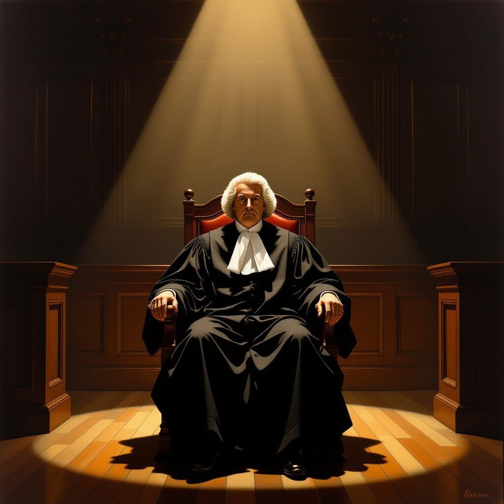 Lawyer in Courtroom Oil Painting with Dramatic Lighting