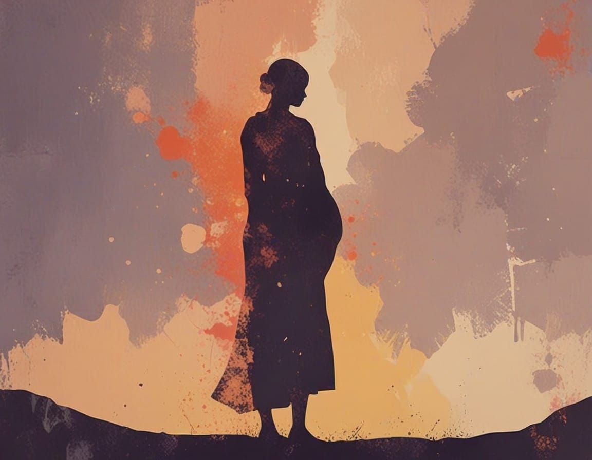 Surreal Portrait of Expectant Mother in Minimalist Style