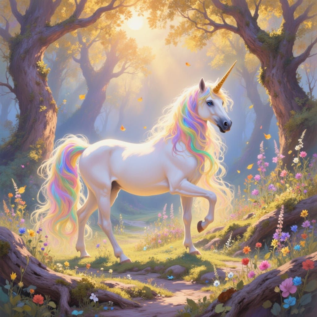 Majestic Unicorn in Enchanted Forest